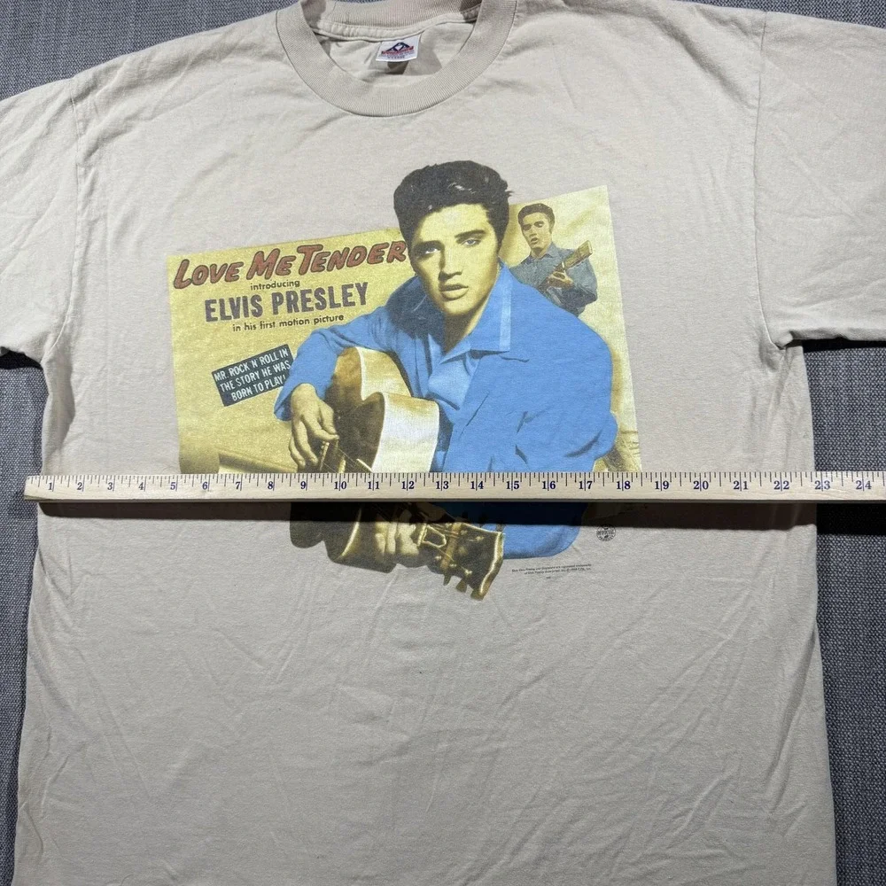 Vintage Elvis Presley Shirt Mens XL Beige Love Me Tender Graphic 90s Alstyle